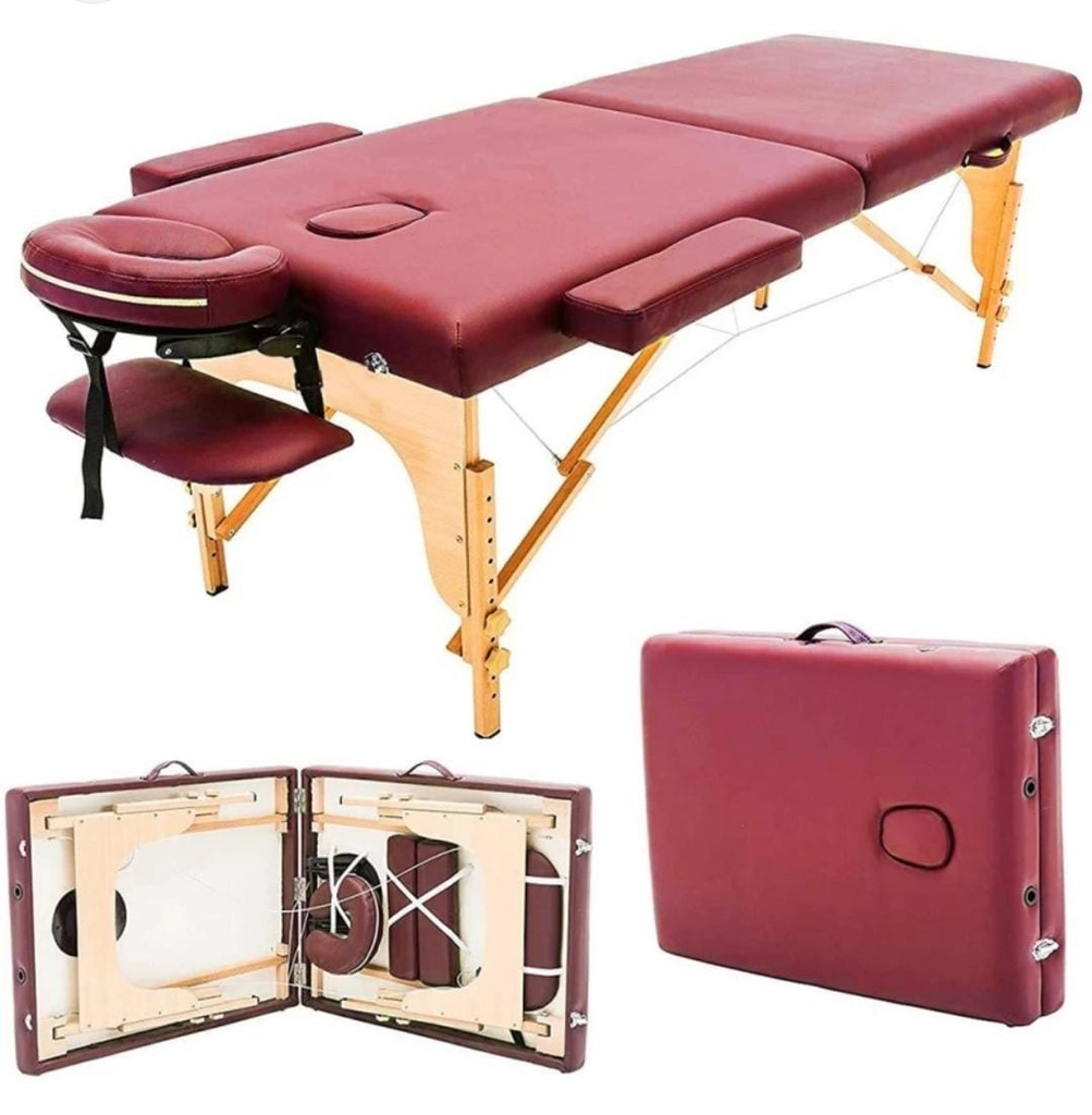 Portable Massage Spa Bed 185*60cm | Wood | 2 Zones | Burgundy