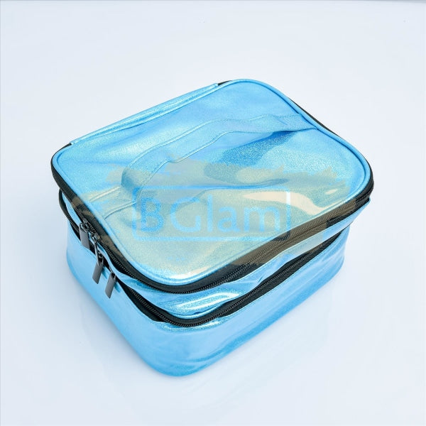 Double Decker Nail Polish Travel Case Organizer M-39 - Blue (30 Slots)
