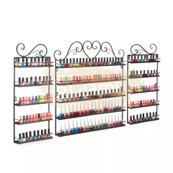 5-Tier Wall-Mounted Nail Polish Display Rack with Heart Top & 2 Sides - Black (rack Only)