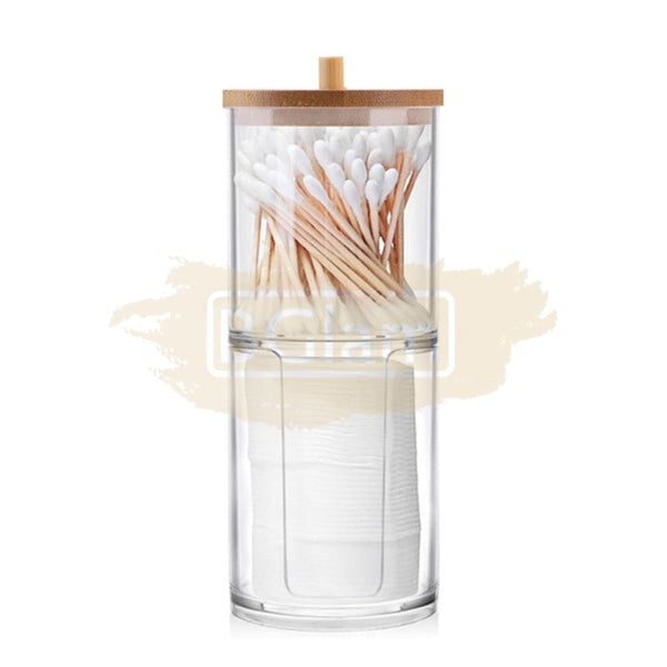 Acrylic Container with Bamboo Lid M-301- Qtip & Cotton Rounds Dispenser (container only)