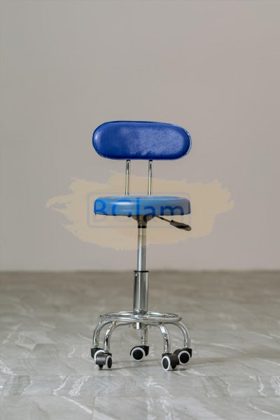 Adjustable Stool on wheels with footrest & backrest- Round - Blue