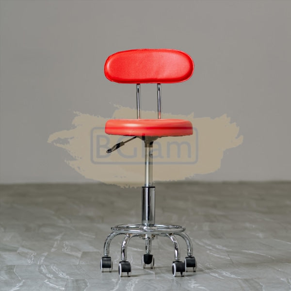 Adjustable Stool on wheels with footrest & backrest- Round - Red