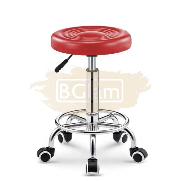 Adjustable Stool on wheels with footrest - Round - Red