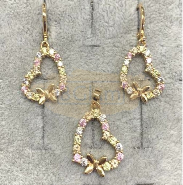 Fashion Jewelry Set Earrings + Pendant Heart Shaped with Colored Stones 11