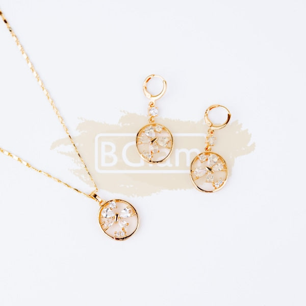 Fashion Jewelry Set Earrings + Pendant Ring with Whites Stones 1