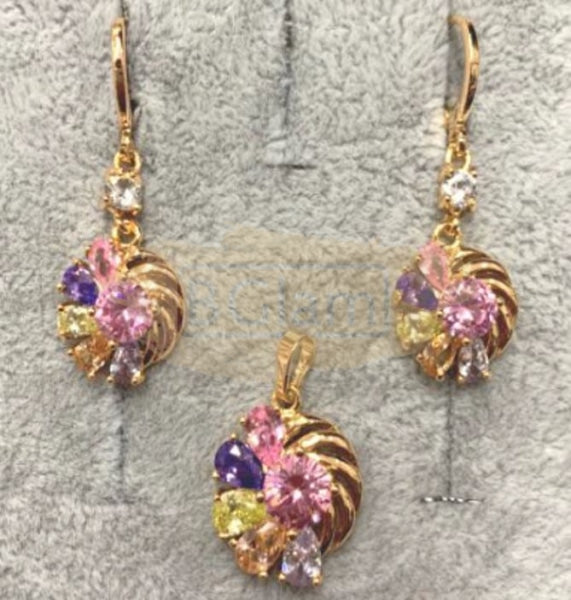 Fashion Jewelry Set Earrings + Pendant with Multi-Colored Stones Multi-Layered 6