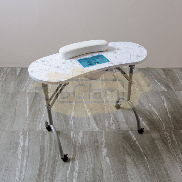 Foldable Manicure Station - White Flower Design with Dust Collector & Carry Bag MT-020F