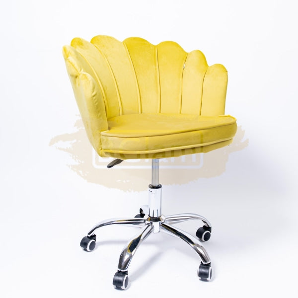 Modern Leisure Velvet Shell Height Adjustable Swivel Office Desk Chair on Wheels - Yellow