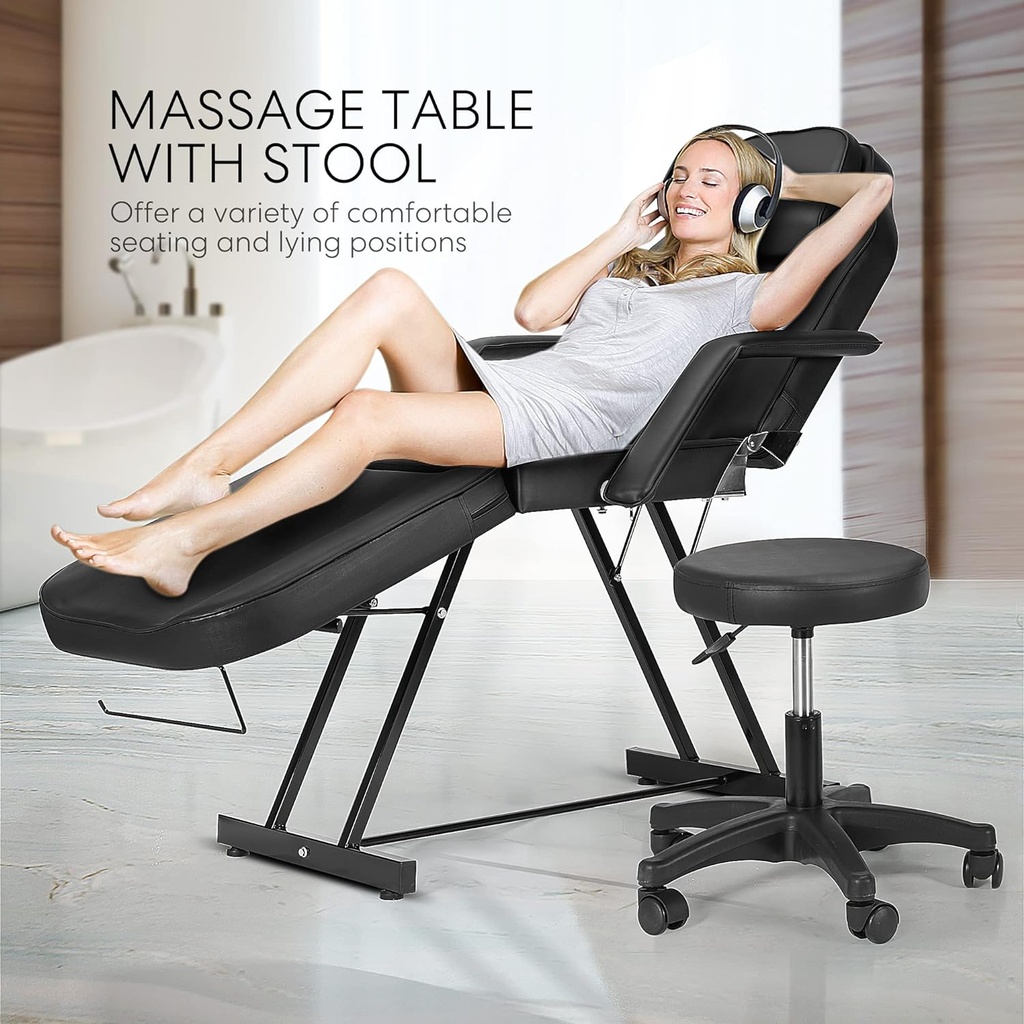 Salon Facial Massage Chair/Bed with stool - Black