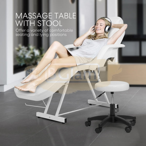 Salon Facial Massage Chair/Bed with stool - White
