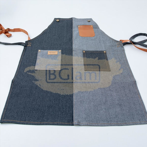 Salon/Barber 2 Tone Denim Apron with brown straps M-197