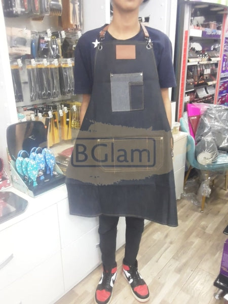 Salon/Barber Denim Apron with brown straps M-151