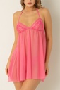 Miorre Transparent Backless Lace Detailed Nightgown Set - FUCHIA