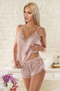 Miorre Lace Collar Slim Strap Satin Shorts Set  - POWDER