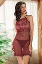Miorre Wild Backless Transparent Fancy Nightgown Set  - BURGUNDY