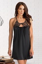 Chemise de nuit en satin avec détails en dentelle Miorre et bretelles croisées dans le dos - NOIR
