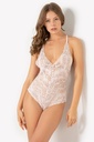 Miorre Adjustable Cross Strap Lace Bodysuit Babydoll  - POWDER