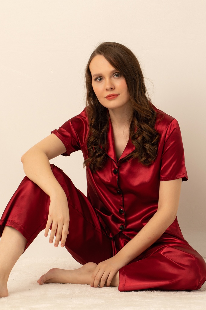 Miorre Women's Satin Pajamas Set  - FLAME RED
