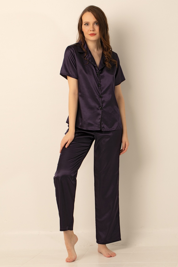 Miorre Women's Satin Pajamas Set  - DARK PURPLE