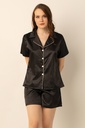Miorre Women's Satin Shorts Pajamas Set  - BLACK