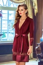 Robe de chambre en coton peigné avec détails en dentelle satinée et manches et ourlet à taille moyenne - BORDEAUX