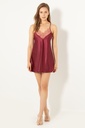 Miorre Lace Detailed Back Cross Strap Stony Satin Nightgown  - BURGUNDY