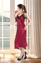 Miorre Lace Detailed Satin Nightgown with Deep Decollete and Slit  - BURGUNDY