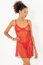Ensemble chemise de nuit courte 2 pièces avec détails en dentelle Phevos - ROUGE