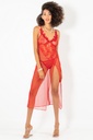 Ensemble chemise de nuit 2 pièces avec détails en guipure sur le buste Phevos - ROUGE