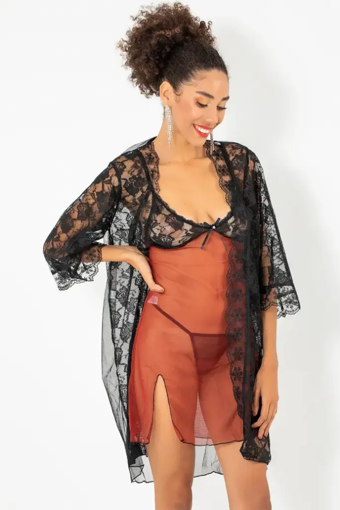 Phevos 3-piece Nightgown and Dressing Gown  - TILE