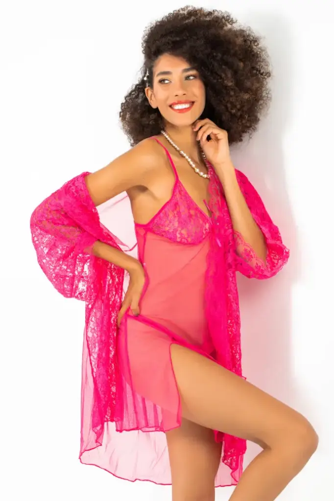 Chemise de nuit et peignoir 3 pièces Phevos - ROSE