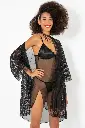 Phevos 3-piece Nightgown and Dressing Gown  - BLACK