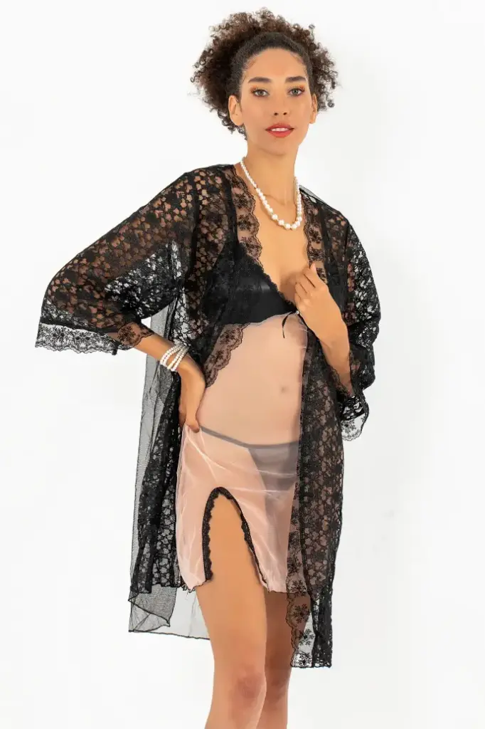 Chemise de nuit et peignoir 3 pièces Phevos - SAUMON