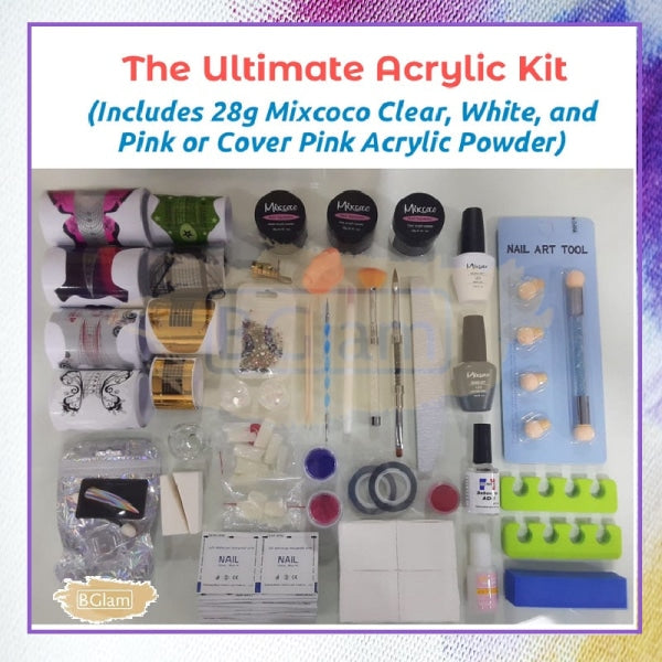 Acrylic Kit - Includes Clear, White, and Pink or Cover Pink Acrylic Powder with 75ml Monomer