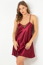Miorre Thin Strap Guipure Mini Satin Nightgown - Burgundy