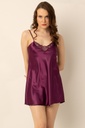 Chemise de nuit mini en satin guipure à fines bretelles Miorre - DARK DAMSON