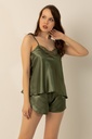 Miorre Slim Strap Guipure Satin Shorts Set - BASE GREEN