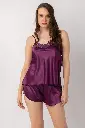 Miorre Slim Strap Guipure Satin Shorts Set - DARK DAMSON