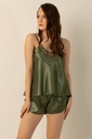 Miorre Slim Strap Guipure Satin Shorts Set - OIL GREEN