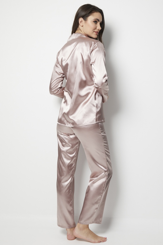 Miorre Women's Long Sleeve Front Buttoned Satin Pajamas Set - MILK COFFEE