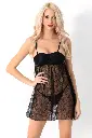 Chemise de nuit fantaisie en dentelle à revers Miorre - NOIR