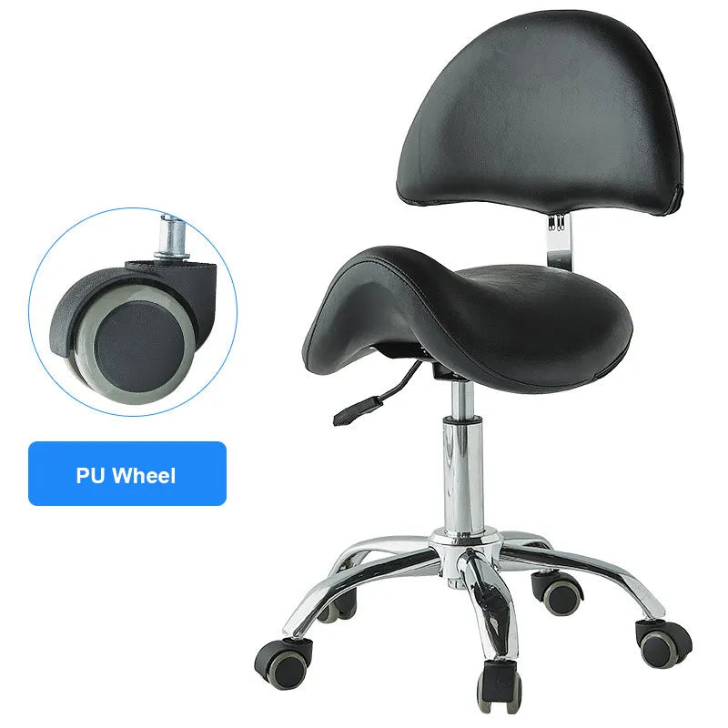 Adjustable Hydraulic Saddle Shape Stool with back support on wheels | Black