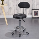 Adjustable Stool on wheels with footrest & backrest - Round - Black