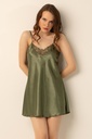 Chemise de nuit mini en satin guipure à fines bretelles Miorre - VERT PÉTROLE